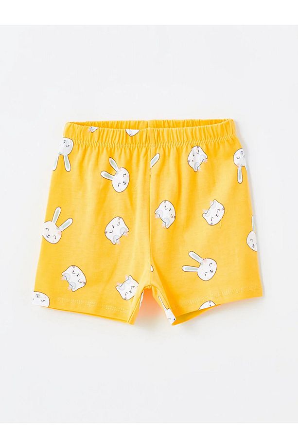LCW baby Bisiklet Yaka Baskılı Kız Bebek Şortlu Pijama Takımı 2'li - 3