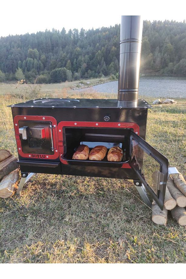 Kamp Ve Çadır Sobası Kuzineli Fırınlı Odun Yakan Taşınabilir Soba - 6