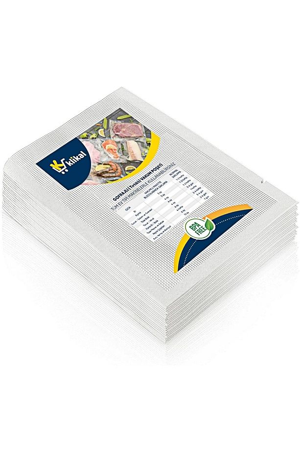 20x26 Cm 50 Adet Gofrajlı Tırtıklı Ev Tipi Vakum Poşeti -torbası Çok Katmanlı Kalın Tip - 1