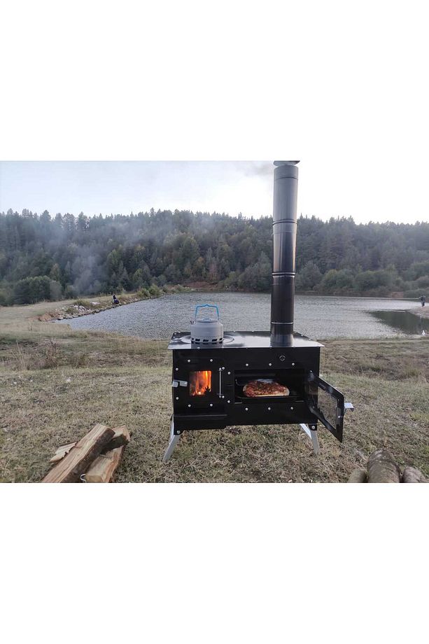 Kamp Ve Çadır Sobası Kuzineli Fırınlı Odun Yakan Taşınabilir Soba - 1