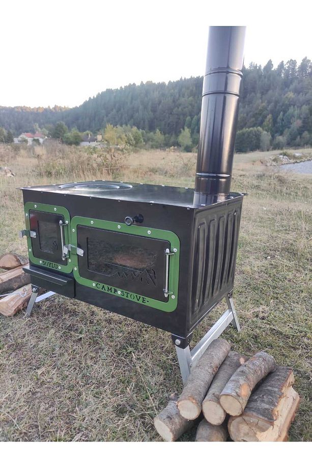 Kamp Ve Çadır Sobası Kuzineli Fırınlı Odun Yakan Taşınabilir Soba - 3