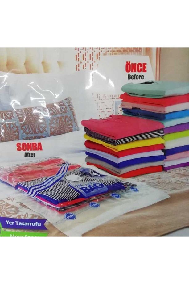 5 Adet Büyük Boy 80 Cm X 100 Cm Vakumlu Poşet Vakumlu Hurç Vakumlu Torba Yorgan Yastık Hurcu - 2