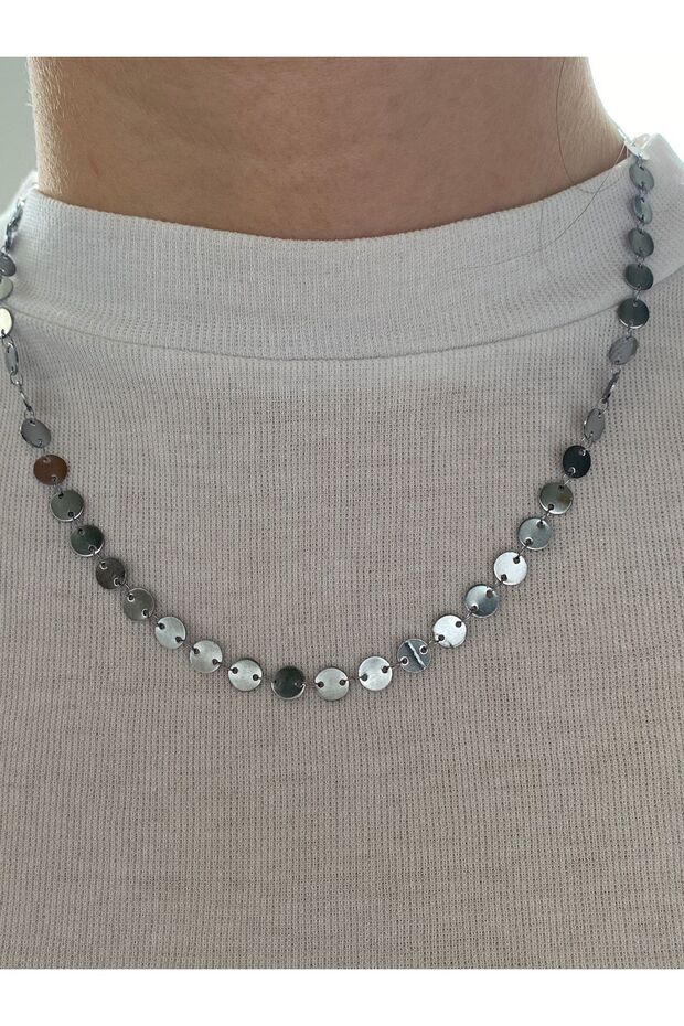 Sequential Ring Steel Non-Tarnishing Women's Silver Color Necklace