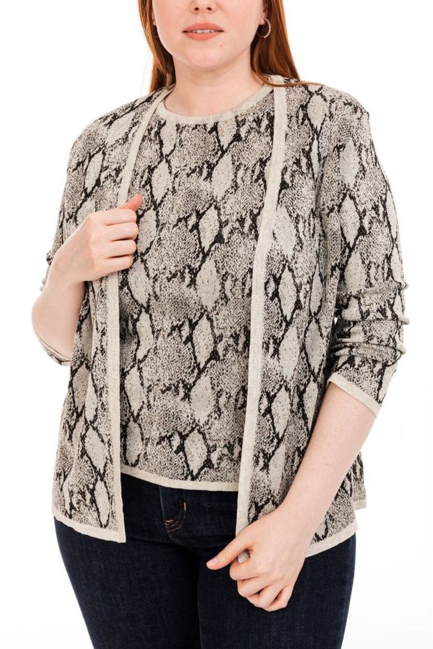 Special Design Twinset Cardigan and Undershirt Set with Snake Jacquard Detail