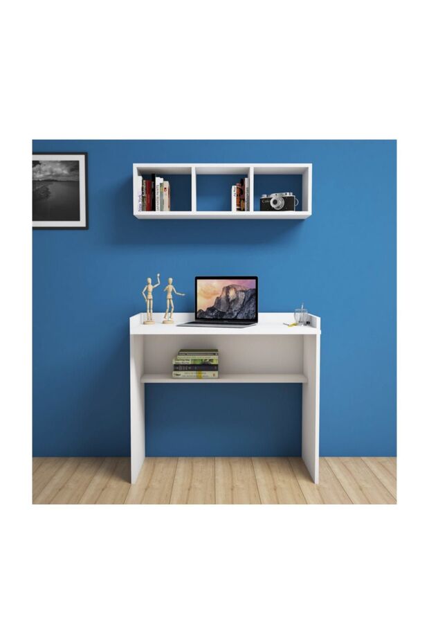 Nakşidil Beyaz Çalışma Masası Raflı 90 Cm V1040 - 3