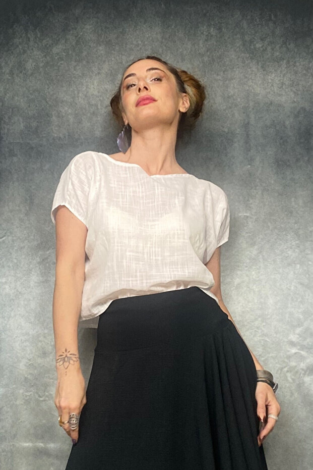 Wide Cut Boat Neck Cotton Voile Blouse
