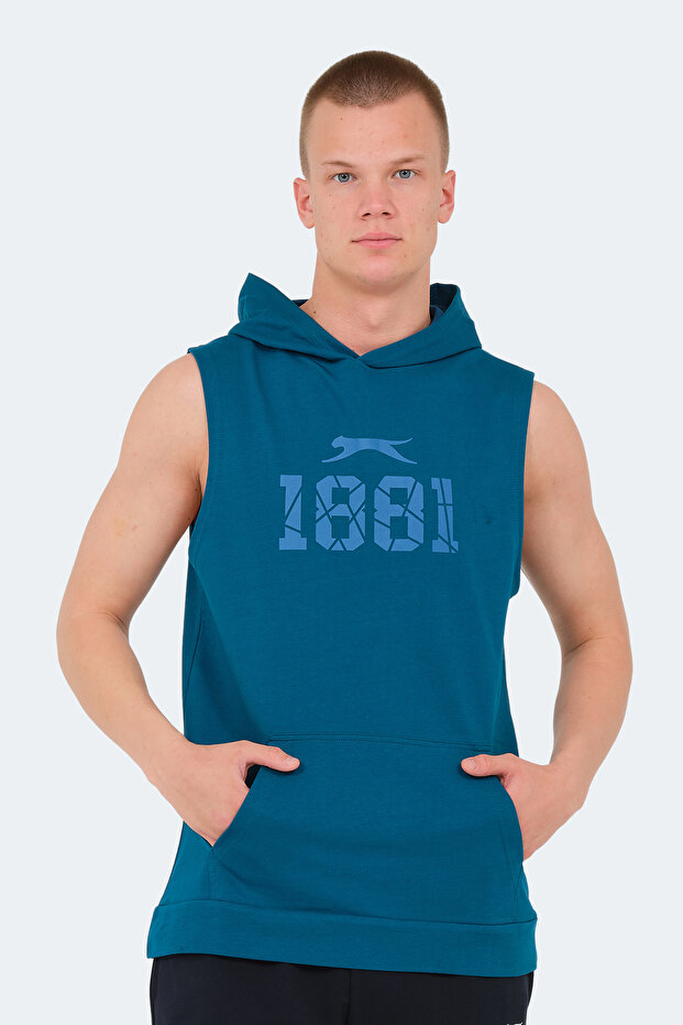 Vasilisa Men's Sleeveless Kangaroo Pocket Petrol T-Shirt