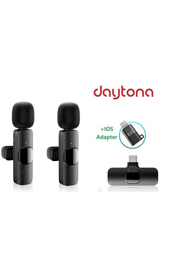 K9-D2 Lightning-TYPE-C Wireless (Kablosuz Mikrofon) Dönüştürücülü Çiftli Yaka Mikrofonu - 1