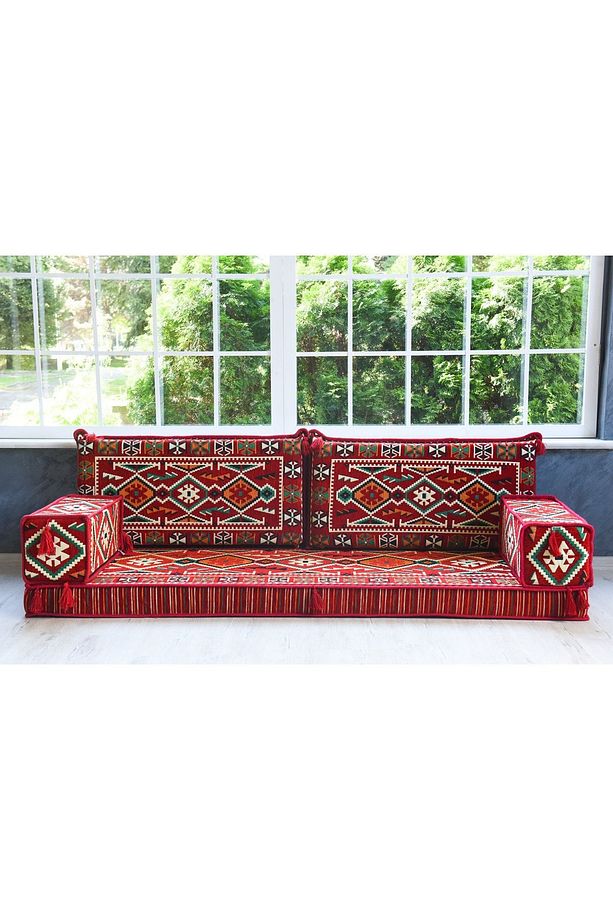 Şark Köşesi Takımı , Oturma Grubu Minderi Takımı (sünger Dahil) Anadolu Kırmızı Modeli 2 Kolluklu - 1