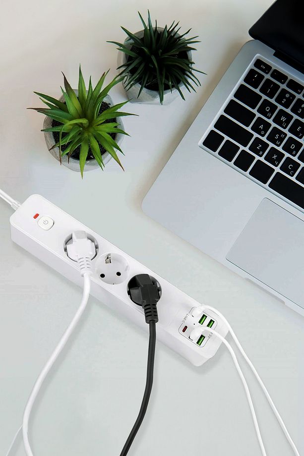 Yeni Nesil 3lü Grup Priz 2.0 Metre 2 Adet Type-C ve 4 Adet USB Girişli Universal Çoklu Priz - 5