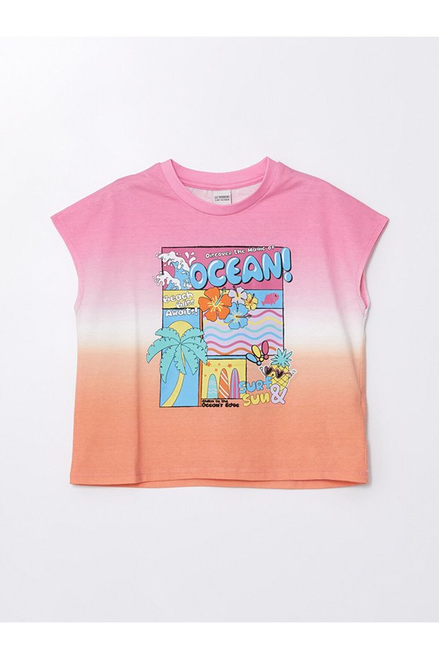 Crew Neck Printed Short Sleeve Girls' Crop T-Shirt
