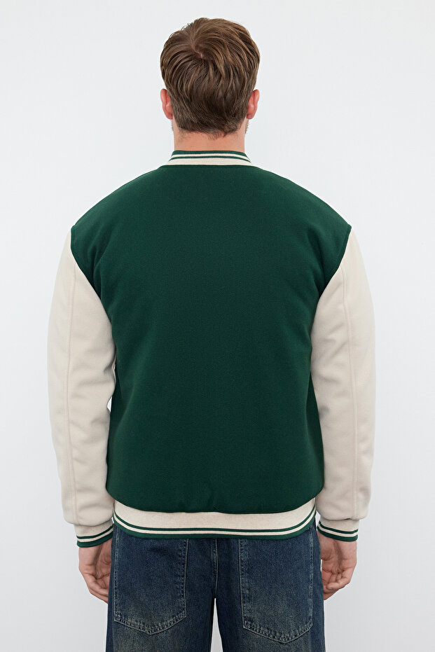 Yeşil Unisex Regular Fit Bomber Yaka Kolej Kışlık Ceket Mont TMNAW24MO00017 - 5