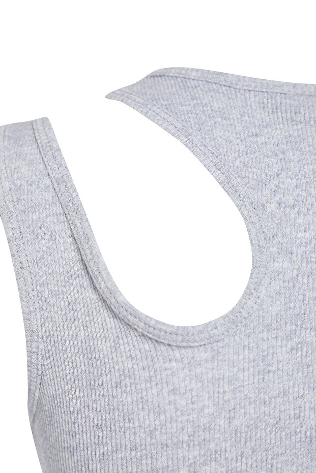 Siyah-gri melanj 2'li Paket Cut Out Detaylı Fitted Crop Fitilli Esnek Örme Atlet TWOSS23AL00006 - 8