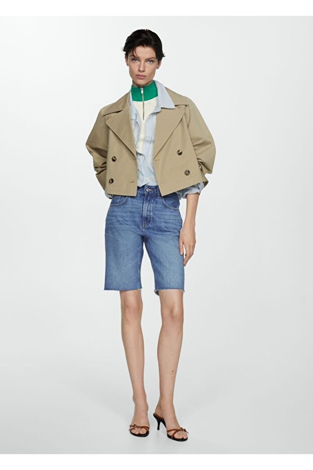 Paçaları dikişsiz denim bermuda şort - 2