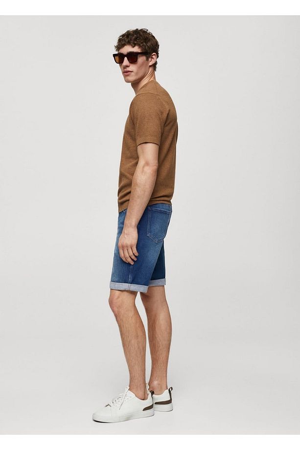 Slim fit kot bermuda şort - 5