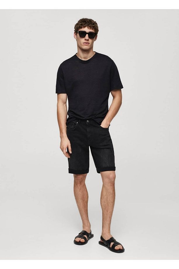 Slim fit kot bermuda şort - 2