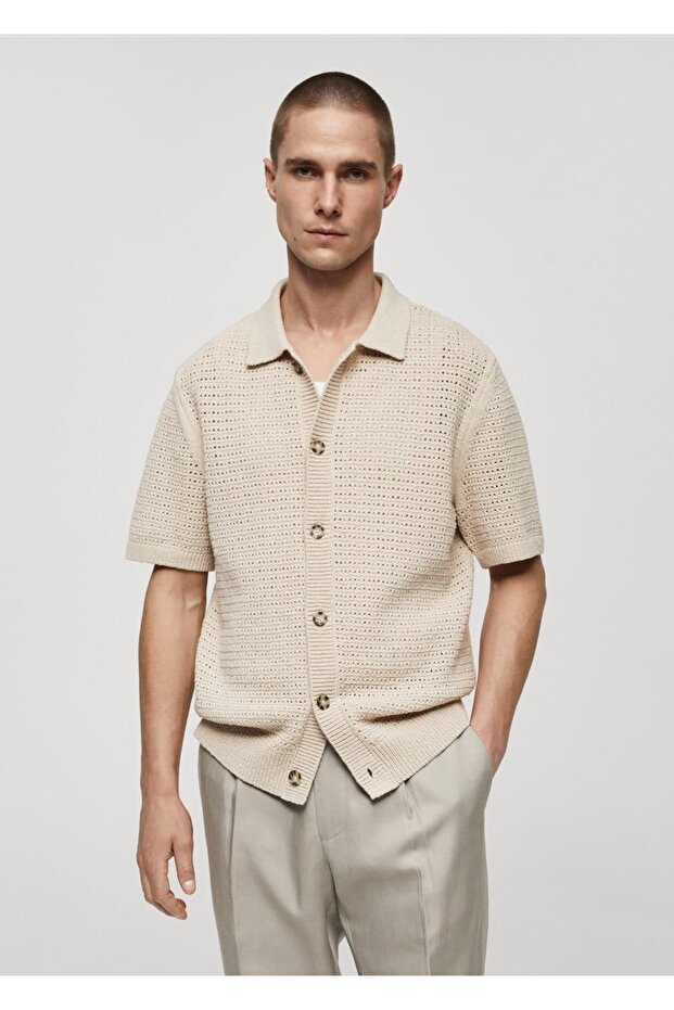 Düğmeli triko polo gömlek - 1