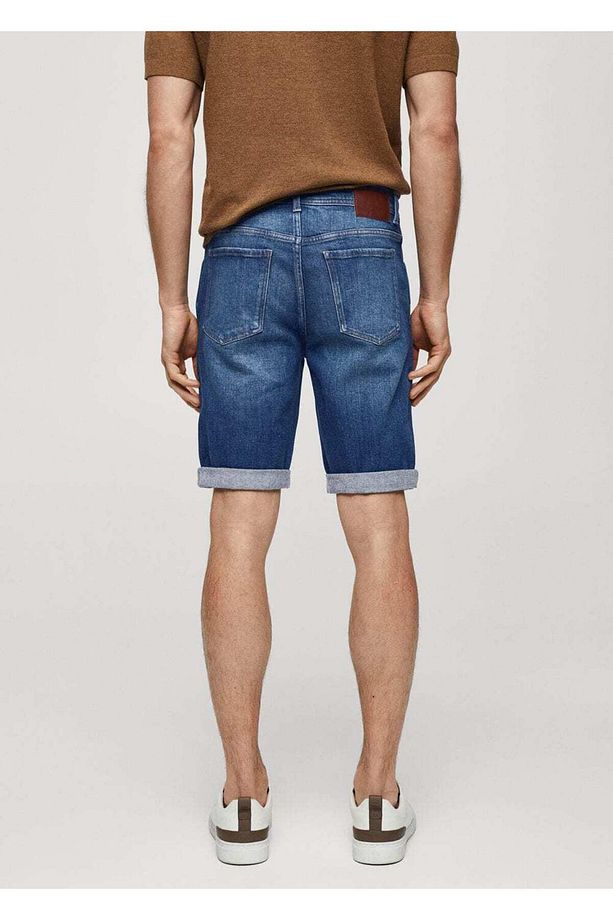 Slim fit kot bermuda şort - 4