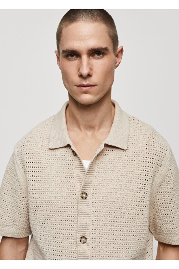 Düğmeli triko polo gömlek - 7