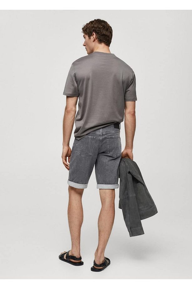 Slim fit kot bermuda şort - 4