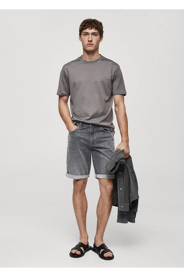 Slim fit kot bermuda şort - 2
