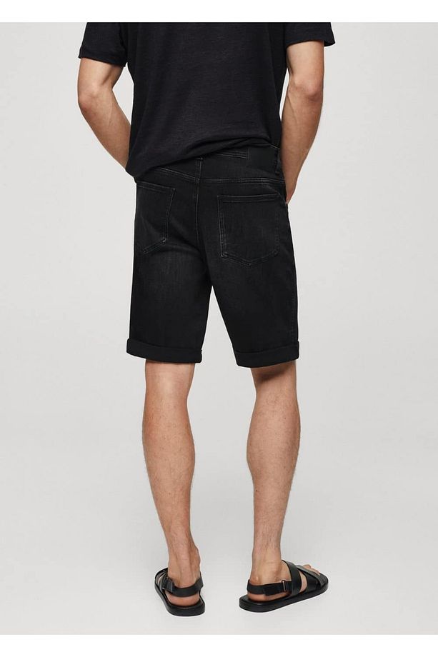 Slim fit kot bermuda şort - 4