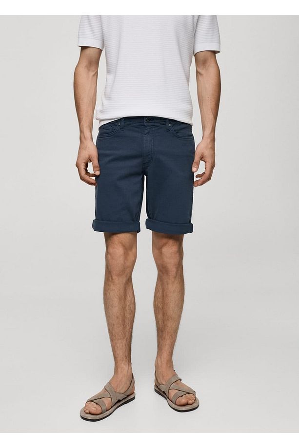 Slim fit kot bermuda şort - 1