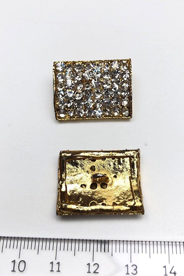 Golden Yellow Rectangular Stone Evening Dress Button – Button - 1