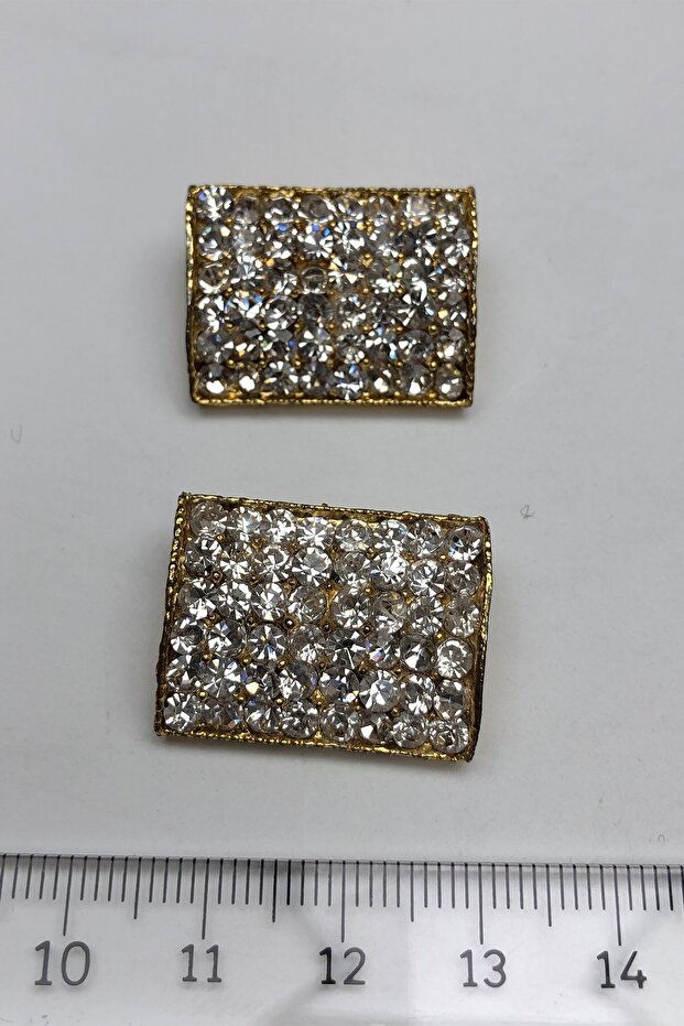 Golden Yellow Rectangular Stone Evening Dress Button – Button - 2