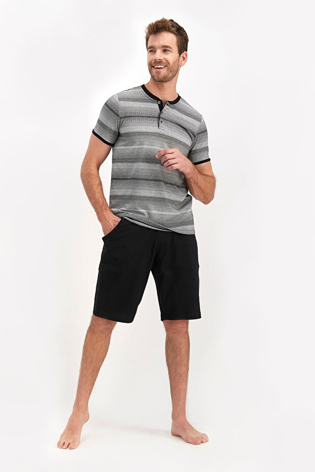 Scalloped Black Men's Bermuda Suit