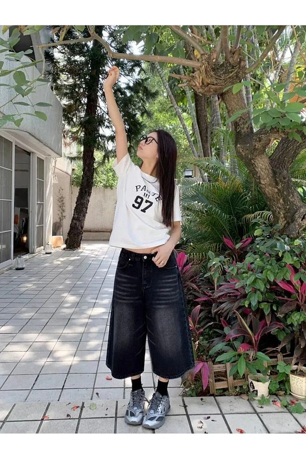 Siyah Yıkamalı Y2K Baggy Kot Şort - 8
