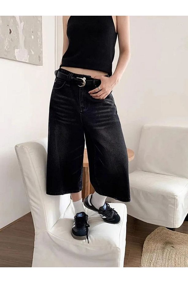 Siyah Yıkamalı Y2K Baggy Kot Şort - 3