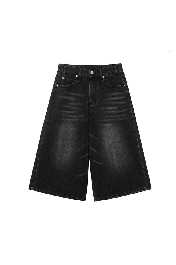 Siyah Yıkamalı Y2K Baggy Kot Şort - 9