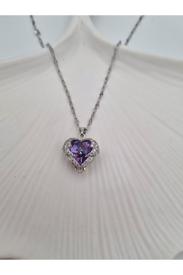 OCEAN HEART ZIRCON STONE STEEL NECKLACE