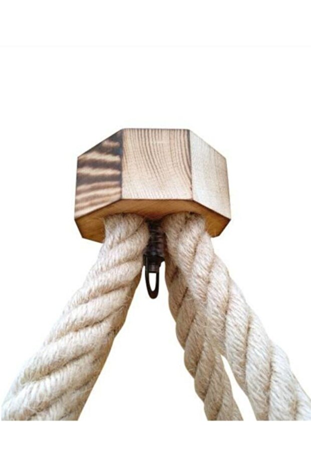 Tasarım Ahşap Halatlı Rustik Salon Avize 4'lü - 4