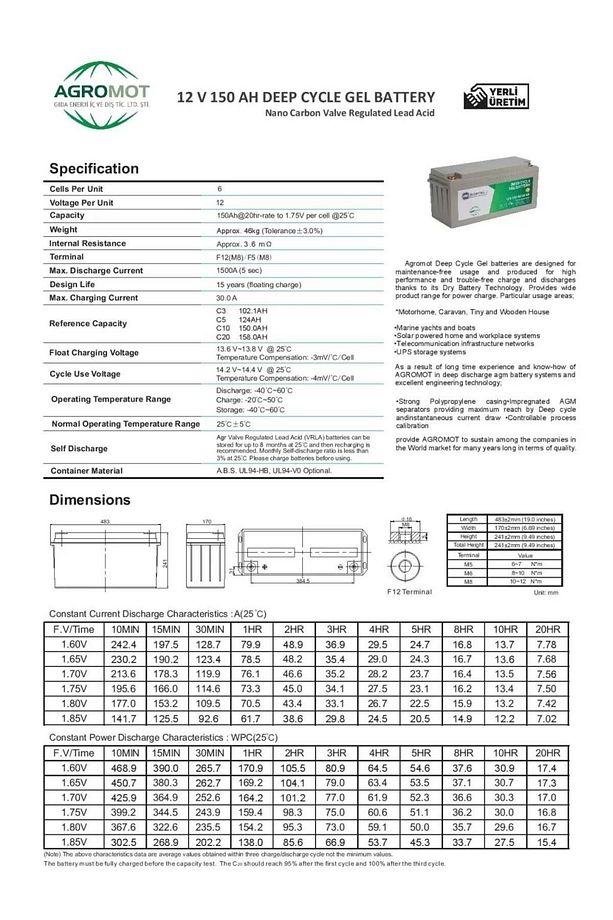 12v 150 Ah Jel Akü Deep Cycle Nano Carbon Battery - 2