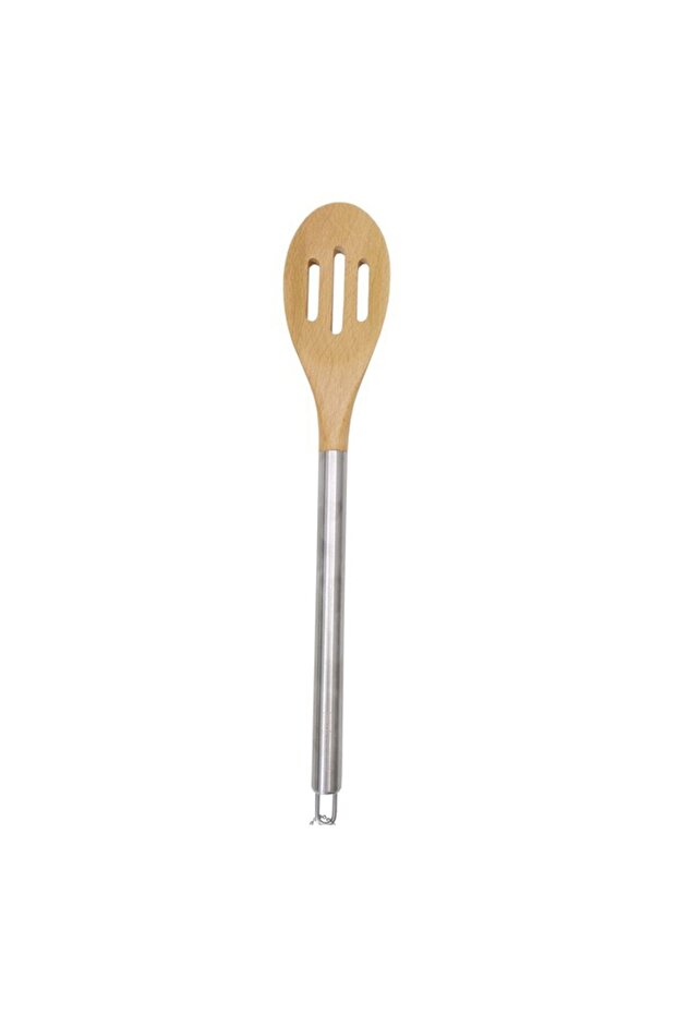 Steel Wooden Tip Perforated Spoon
