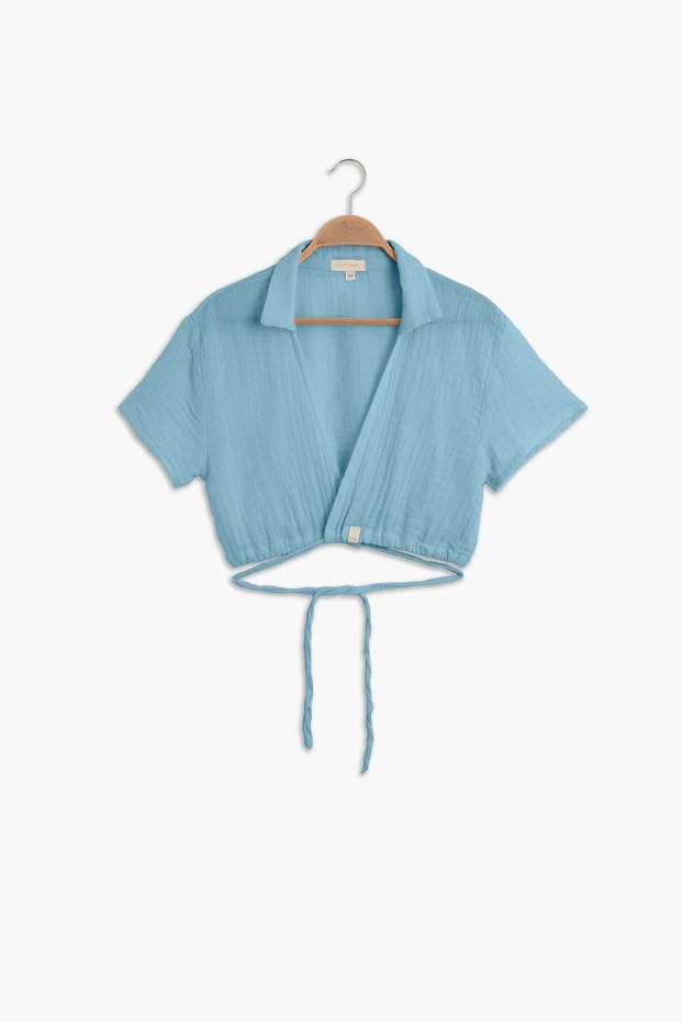 100% Cotton Muslin Waist Crop Blouse Shirt