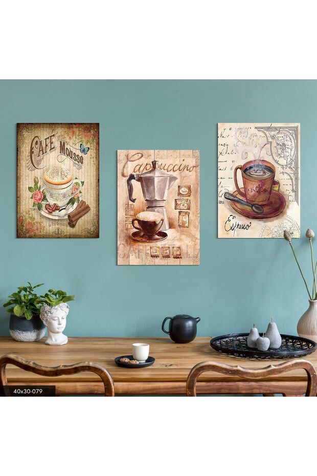 Retro Kahve Mutfak 3 Parçalı 40x30 Mdf Tablo - 1