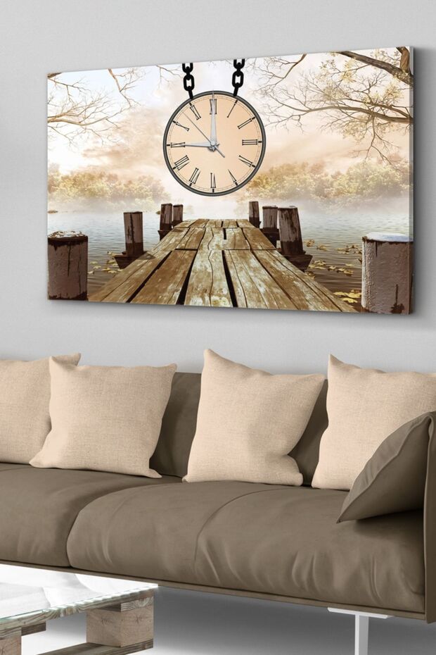 Deniz Kenarı Saatli Kanvas - Canvas Tablo - 1