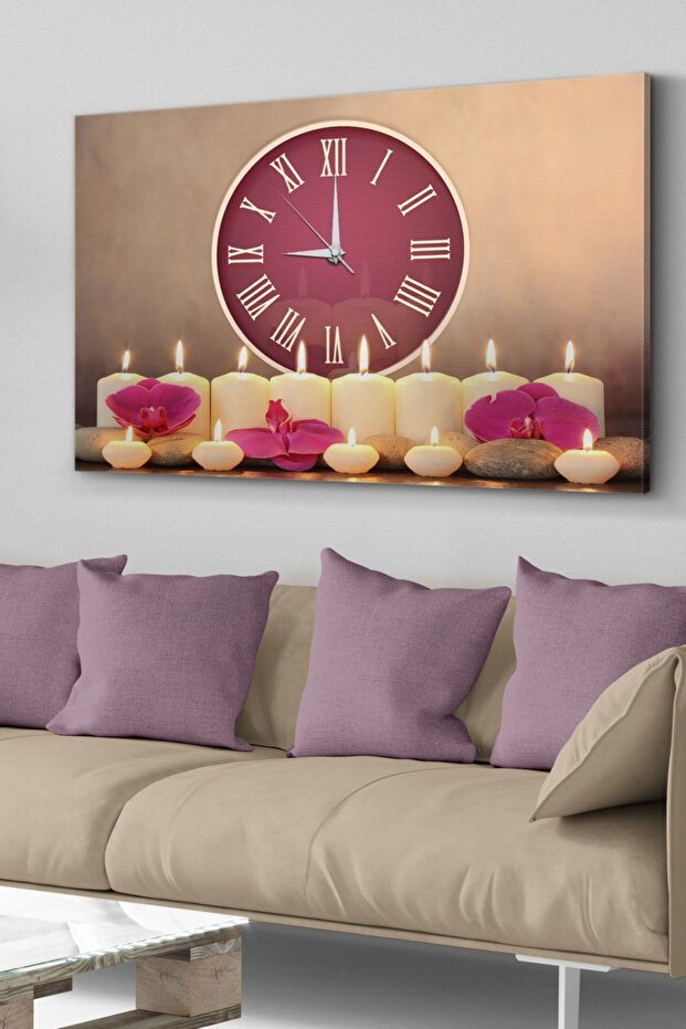 Mumlar Orkide Saatli Kanvas - Canvas Tablo - 1