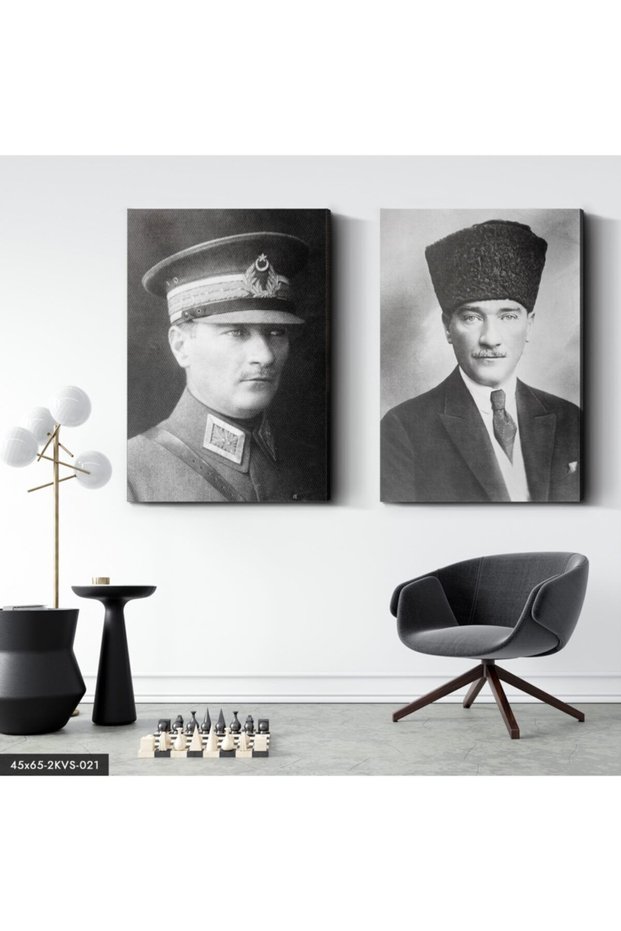 45X65 cm Ataturk 2 Piece Canvas - Canvas Painting