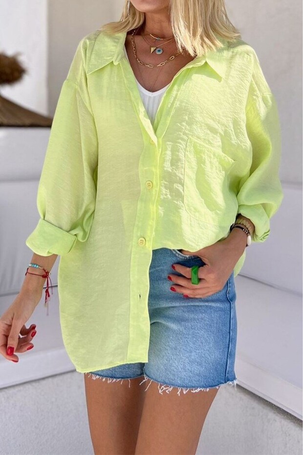 Women's Oversize Off Shoulder Loose Fit Neon Green Shirt