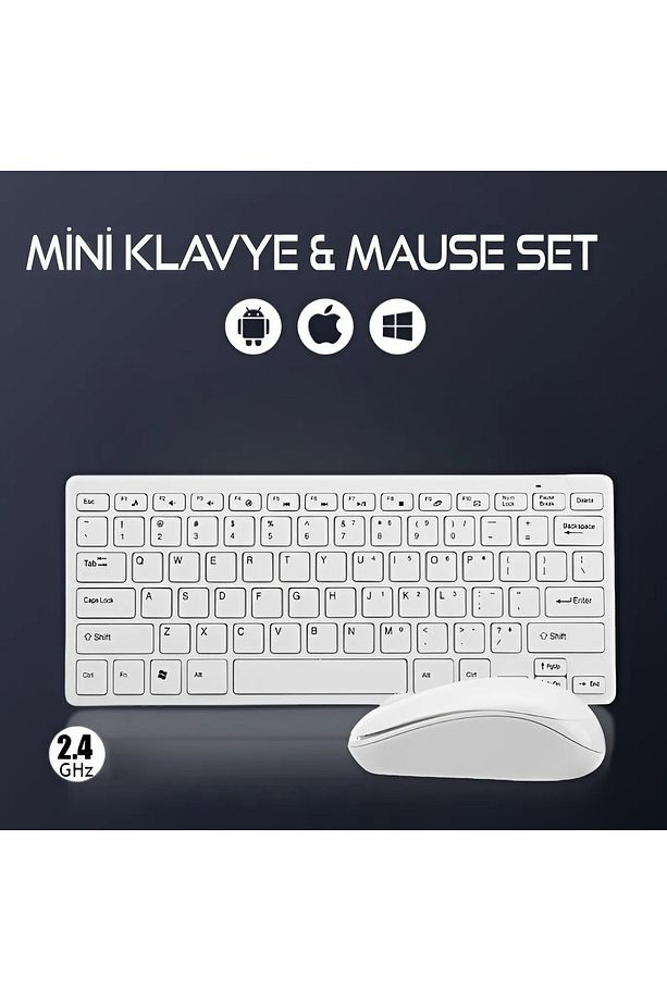 Mini Klavye & Mause Seti Ergonomik Sessiz Tasarım 2.4gHz Tak Çalıştır Tablet Tv Notebook Uyumlu - 1
