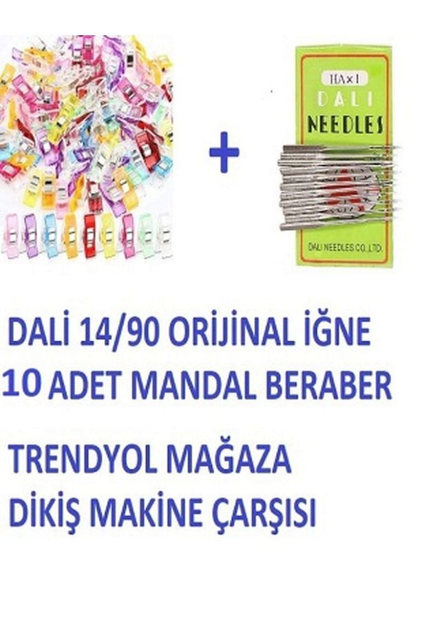 Dikiş Nakış Plastik Klips Tutucu Mandal (renkli 10 Adet)- Dali Ev Tipi Makine Iğnesi 14/90 10 Adet - 1