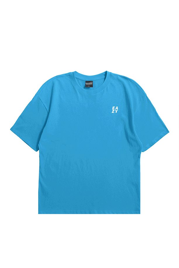 Eazy Mavi Abstract Shapes Unisex Oversize Baskılı Kısa Kollu T-shirt - 2