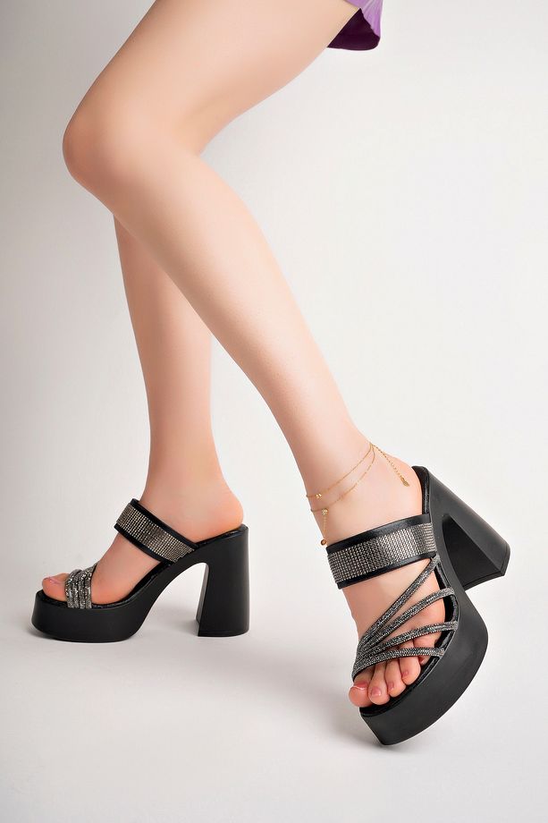 Kadın Yüksek 12 cm Topuklu Klasik Platform Ayakkabı Siyah - 3