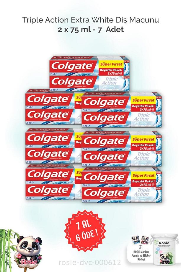 7 AL 6 ÖDE Colgate Triple Action Extra White Diş Macunu 2 x 75 ml ve ROSIE - 1