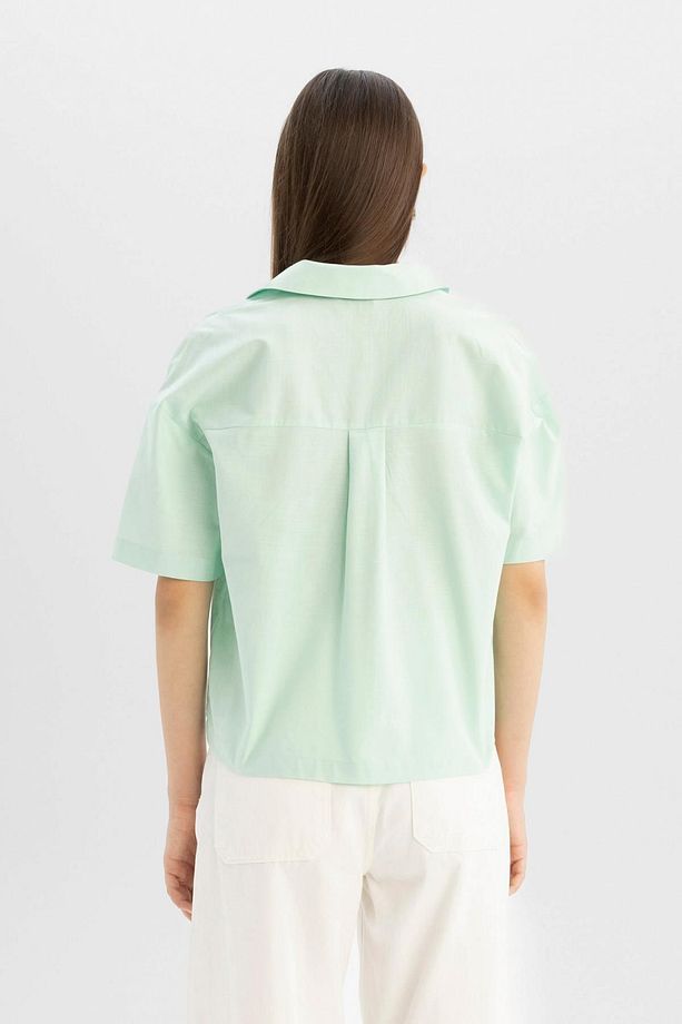 Coool Oversize Geniş Kalıp Pijama Yaka Flamlı Pamuk Kısa Kollu Gömlek C0743ax24sm - 6