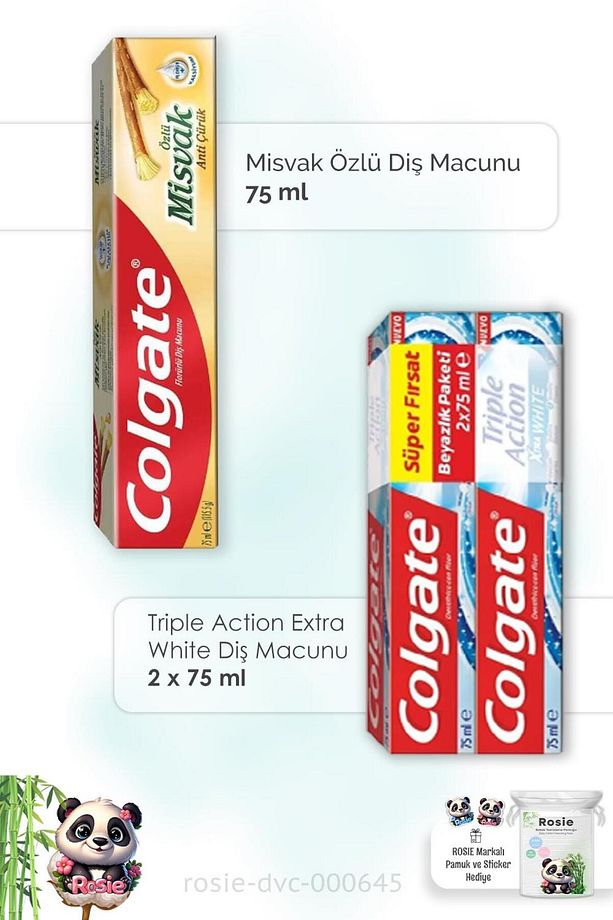 Misvak Özlü 75 ml, Triple Action Extra White 2 x 75 ml Diş Macunu ve ROSIE - 1